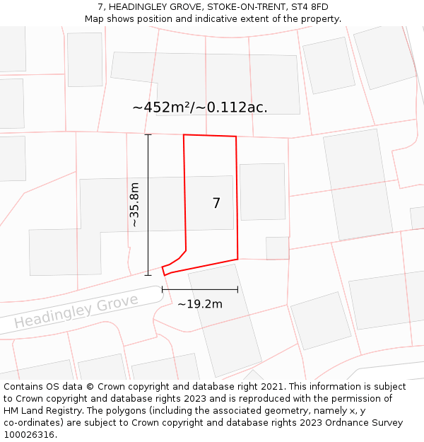 7, HEADINGLEY GROVE, STOKE-ON-TRENT, ST4 8FD: Plot and title map