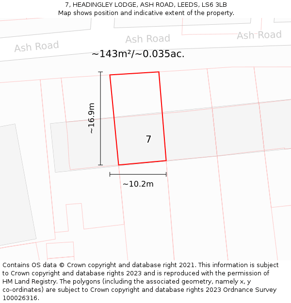 7, HEADINGLEY LODGE, ASH ROAD, LEEDS, LS6 3LB: Plot and title map