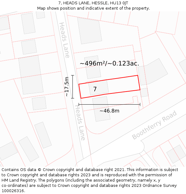 7, HEADS LANE, HESSLE, HU13 0JT: Plot and title map