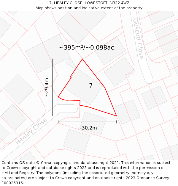 7, HEALEY CLOSE, LOWESTOFT, NR32 4WZ: Plot and title map