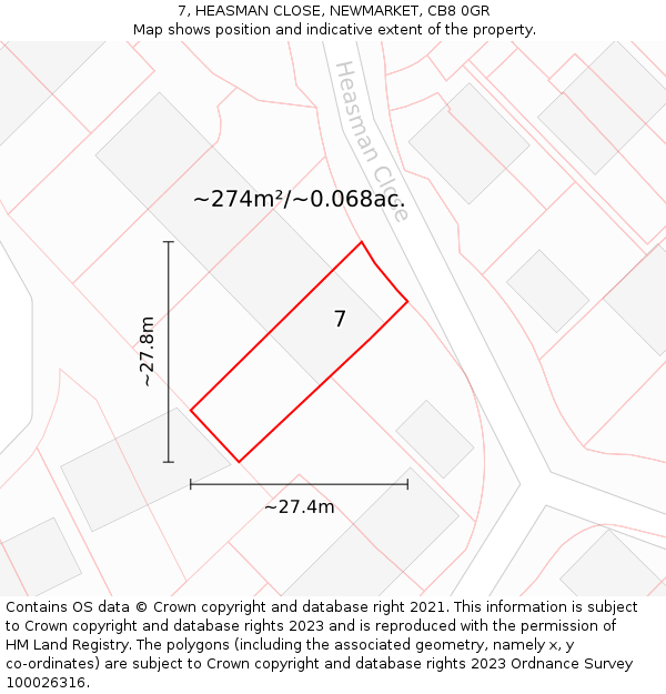 7, HEASMAN CLOSE, NEWMARKET, CB8 0GR: Plot and title map