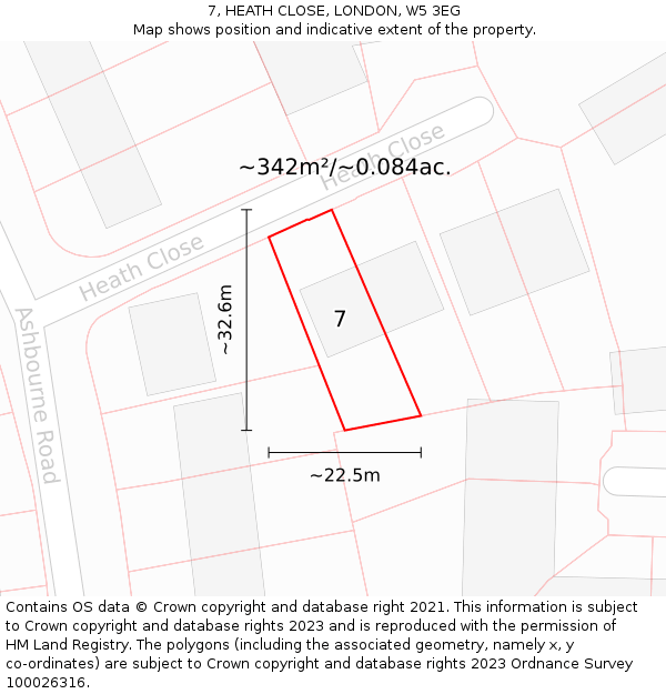7, HEATH CLOSE, LONDON, W5 3EG: Plot and title map