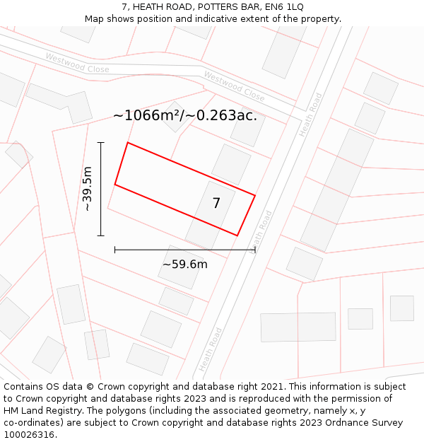 7, HEATH ROAD, POTTERS BAR, EN6 1LQ: Plot and title map