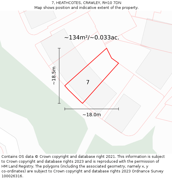 7, HEATHCOTES, CRAWLEY, RH10 7DN: Plot and title map