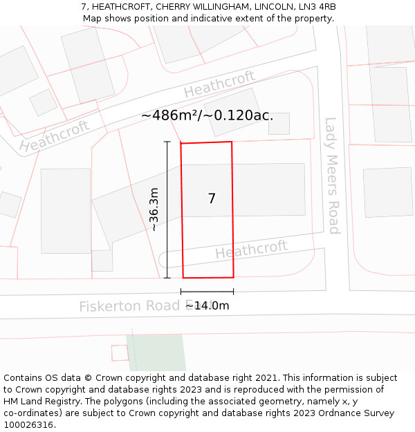 7, HEATHCROFT, CHERRY WILLINGHAM, LINCOLN, LN3 4RB: Plot and title map