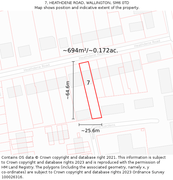 7, HEATHDENE ROAD, WALLINGTON, SM6 0TD: Plot and title map