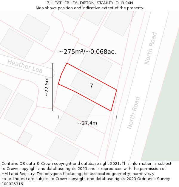 7, HEATHER LEA, DIPTON, STANLEY, DH9 9XN: Plot and title map