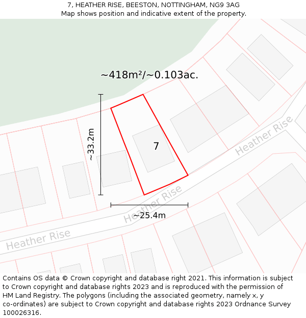 7, HEATHER RISE, BEESTON, NOTTINGHAM, NG9 3AG: Plot and title map
