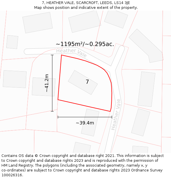 7, HEATHER VALE, SCARCROFT, LEEDS, LS14 3JE: Plot and title map