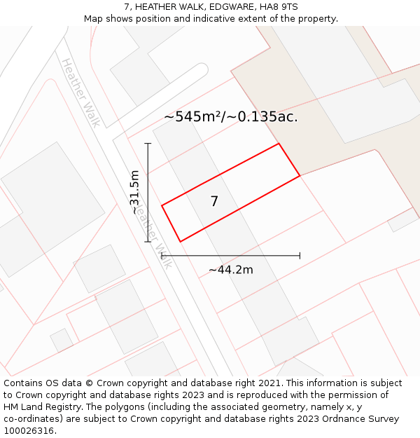 7, HEATHER WALK, EDGWARE, HA8 9TS: Plot and title map