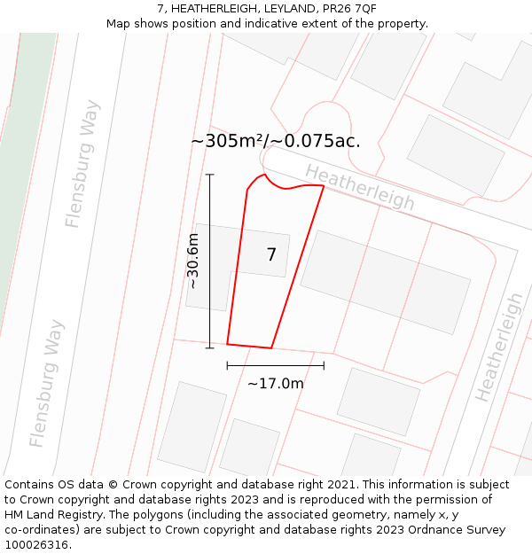 7, HEATHERLEIGH, LEYLAND, PR26 7QF: Plot and title map