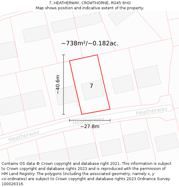 7, HEATHERWAY, CROWTHORNE, RG45 6HG: Plot and title map