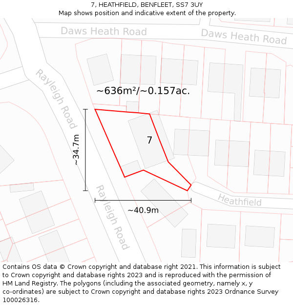 7, HEATHFIELD, BENFLEET, SS7 3UY: Plot and title map