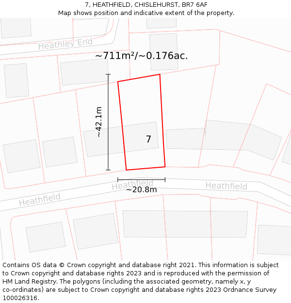 7, HEATHFIELD, CHISLEHURST, BR7 6AF: Plot and title map