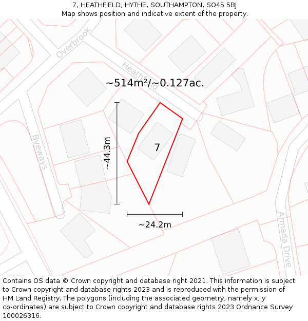 7, HEATHFIELD, HYTHE, SOUTHAMPTON, SO45 5BJ: Plot and title map