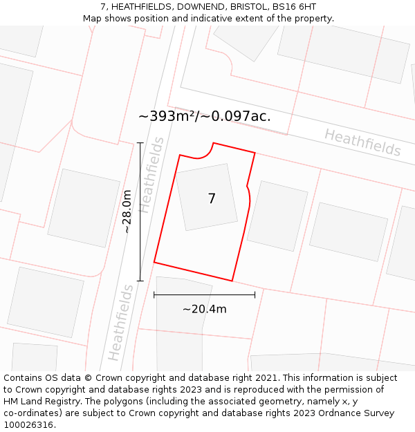 7, HEATHFIELDS, DOWNEND, BRISTOL, BS16 6HT: Plot and title map