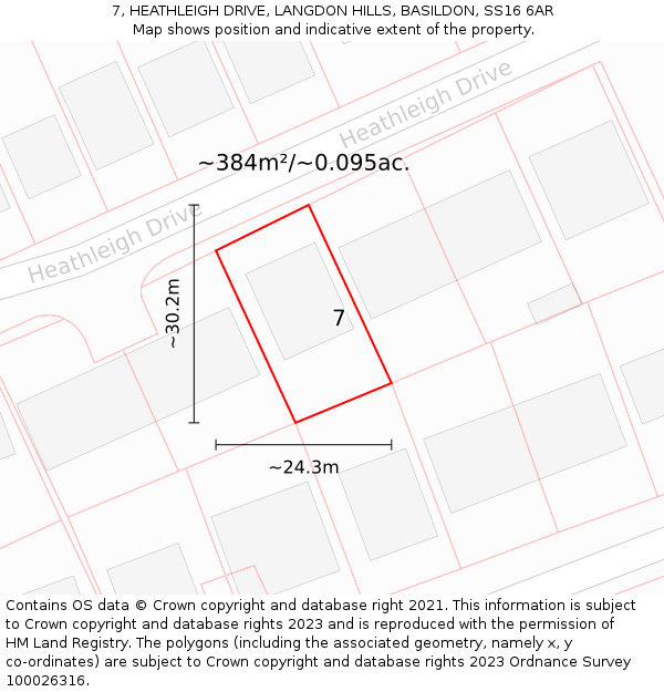 7, HEATHLEIGH DRIVE, LANGDON HILLS, BASILDON, SS16 6AR: Plot and title map