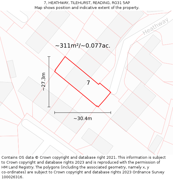7, HEATHWAY, TILEHURST, READING, RG31 5AP: Plot and title map