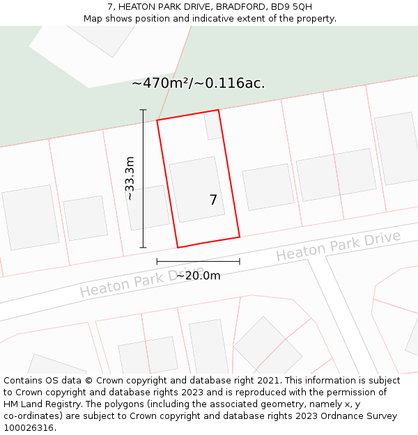 7, HEATON PARK DRIVE, BRADFORD, BD9 5QH: Plot and title map