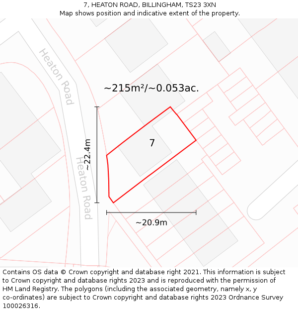 7, HEATON ROAD, BILLINGHAM, TS23 3XN: Plot and title map