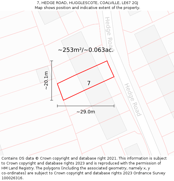 7, HEDGE ROAD, HUGGLESCOTE, COALVILLE, LE67 2GJ: Plot and title map