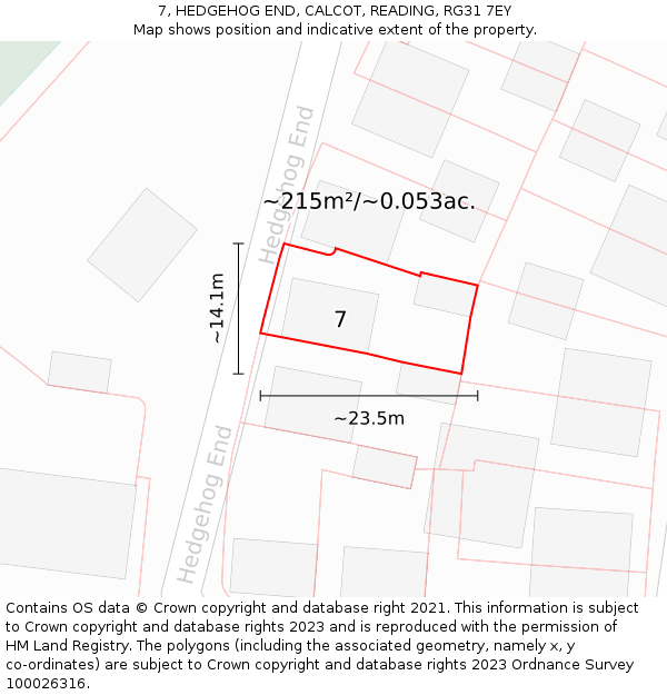 7, HEDGEHOG END, CALCOT, READING, RG31 7EY: Plot and title map