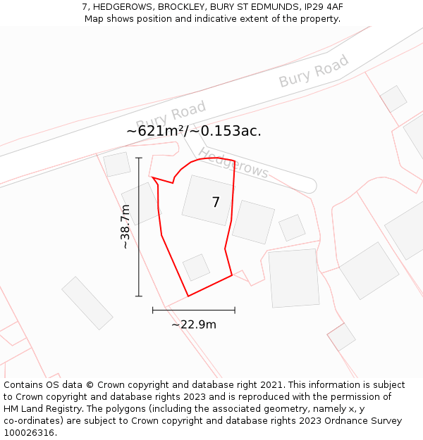 7, HEDGEROWS, BROCKLEY, BURY ST EDMUNDS, IP29 4AF: Plot and title map