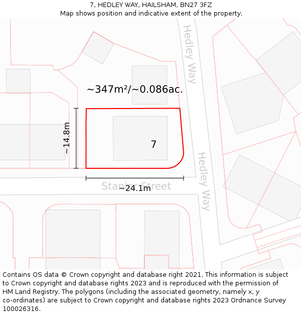 7, HEDLEY WAY, HAILSHAM, BN27 3FZ: Plot and title map