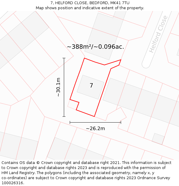 7, HELFORD CLOSE, BEDFORD, MK41 7TU: Plot and title map