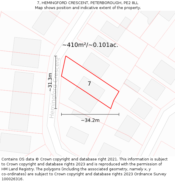 7, HEMINGFORD CRESCENT, PETERBOROUGH, PE2 8LL: Plot and title map