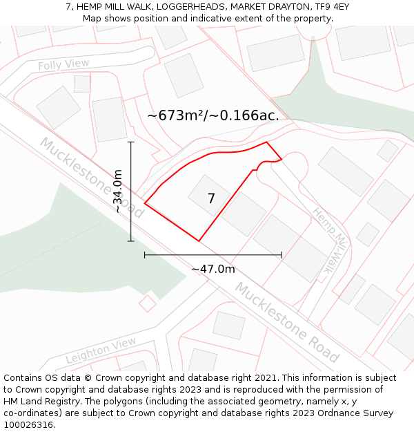 7, HEMP MILL WALK, LOGGERHEADS, MARKET DRAYTON, TF9 4EY: Plot and title map