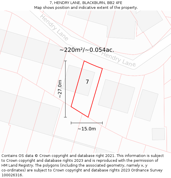 7, HENDRY LANE, BLACKBURN, BB2 4FE: Plot and title map
