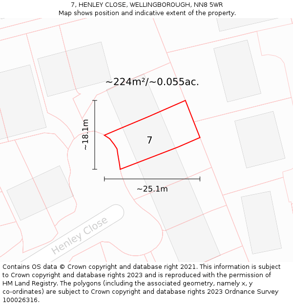 7, HENLEY CLOSE, WELLINGBOROUGH, NN8 5WR: Plot and title map