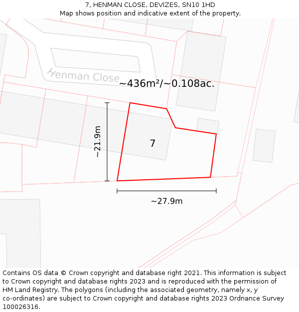 7, HENMAN CLOSE, DEVIZES, SN10 1HD: Plot and title map