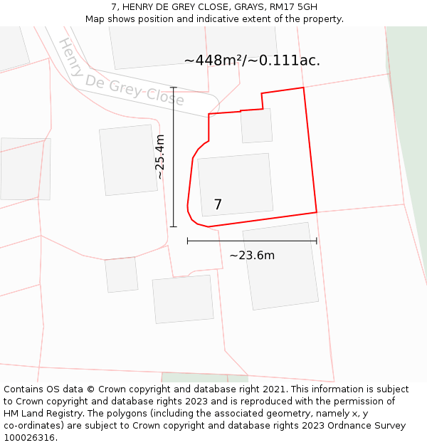 7, HENRY DE GREY CLOSE, GRAYS, RM17 5GH: Plot and title map