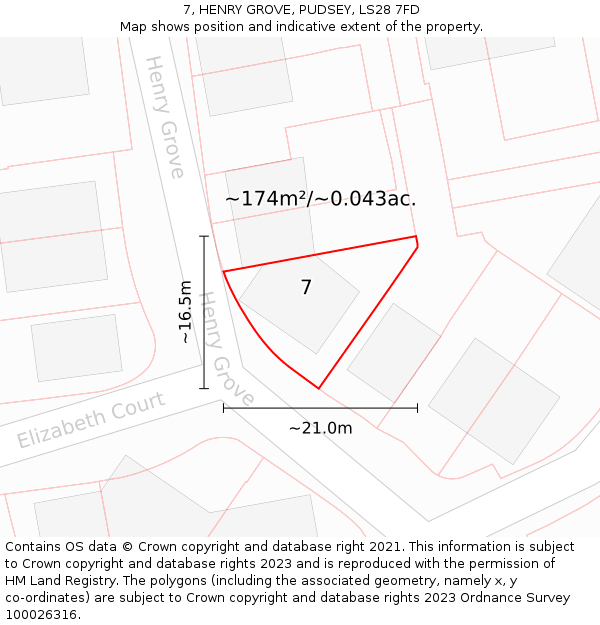 7, HENRY GROVE, PUDSEY, LS28 7FD: Plot and title map