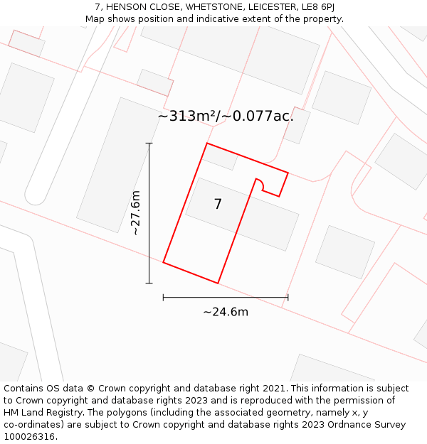 7, HENSON CLOSE, WHETSTONE, LEICESTER, LE8 6PJ: Plot and title map