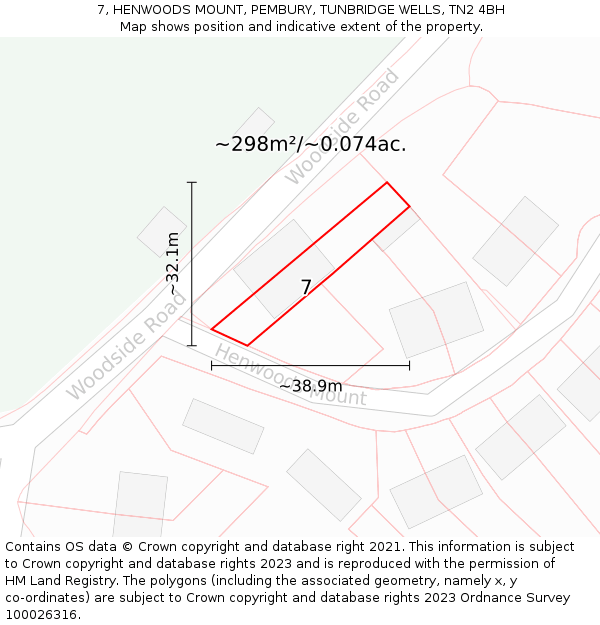 7, HENWOODS MOUNT, PEMBURY, TUNBRIDGE WELLS, TN2 4BH: Plot and title map