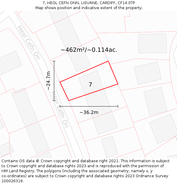 7, HEOL CEFN ONN, LISVANE, CARDIFF, CF14 0TP: Plot and title map