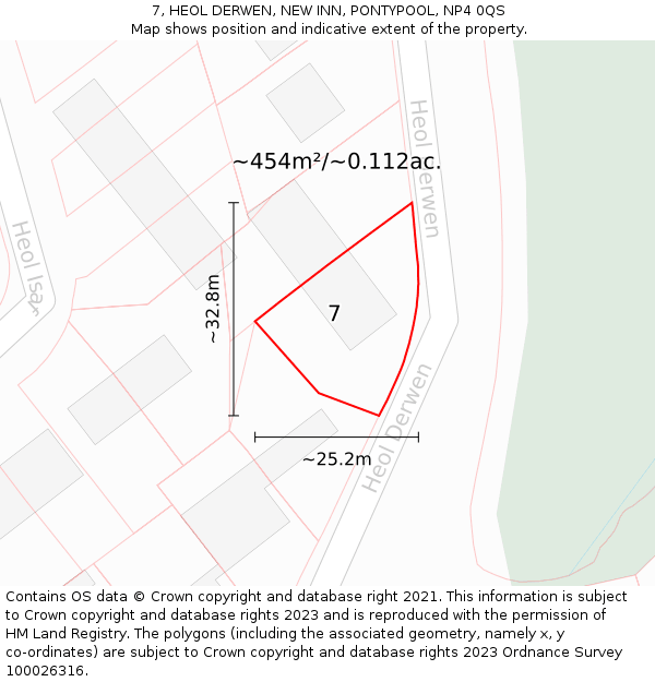 7, HEOL DERWEN, NEW INN, PONTYPOOL, NP4 0QS: Plot and title map