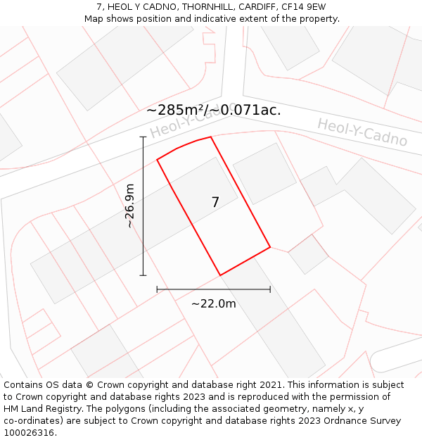 7, HEOL Y CADNO, THORNHILL, CARDIFF, CF14 9EW: Plot and title map