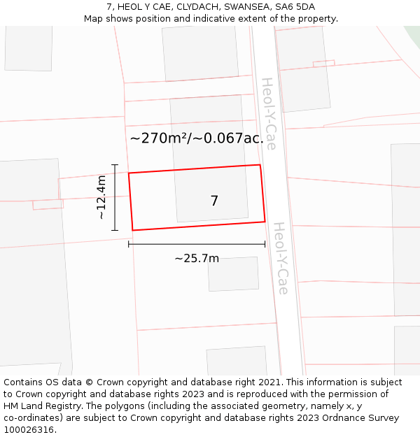 7, HEOL Y CAE, CLYDACH, SWANSEA, SA6 5DA: Plot and title map