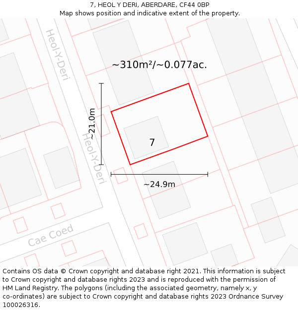 7, HEOL Y DERI, ABERDARE, CF44 0BP: Plot and title map