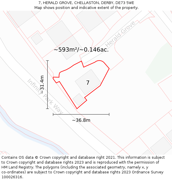 7, HERALD GROVE, CHELLASTON, DERBY, DE73 5WE: Plot and title map