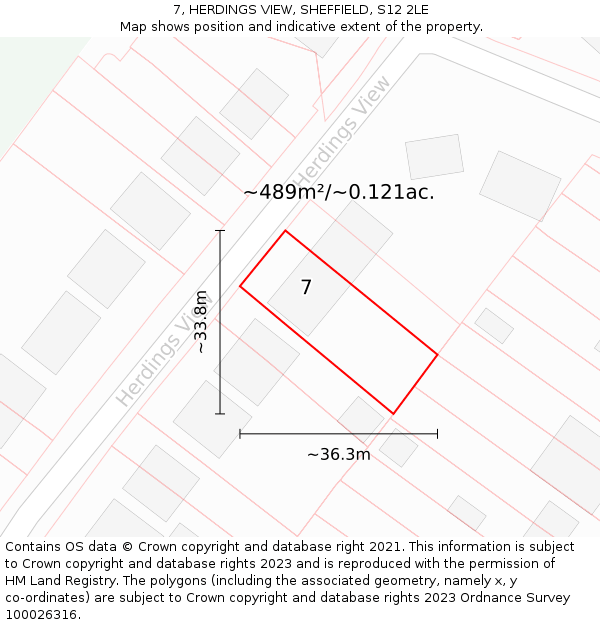 7, HERDINGS VIEW, SHEFFIELD, S12 2LE: Plot and title map