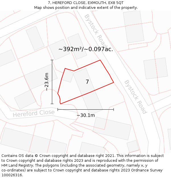 7, HEREFORD CLOSE, EXMOUTH, EX8 5QT: Plot and title map