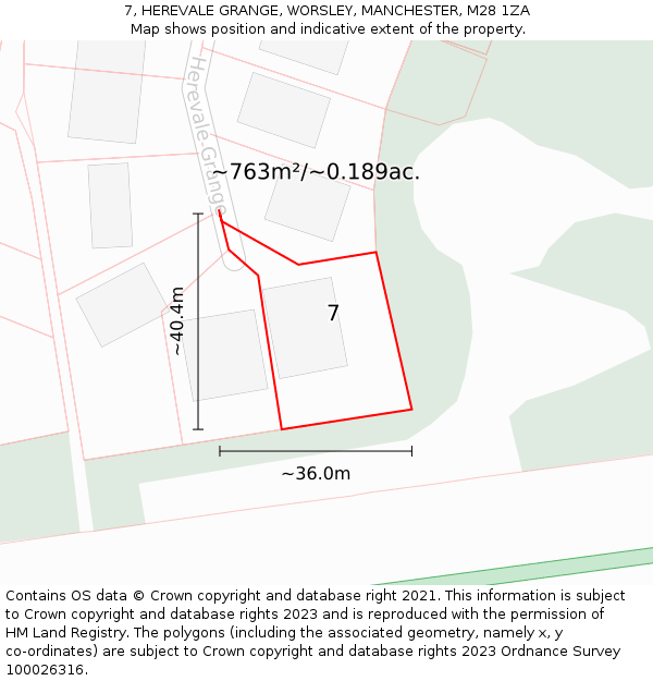 7, HEREVALE GRANGE, WORSLEY, MANCHESTER, M28 1ZA: Plot and title map