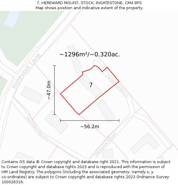 7, HEREWARD MOUNT, STOCK, INGATESTONE, CM4 9PS: Plot and title map