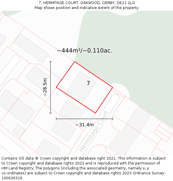 7, HERMITAGE COURT, OAKWOOD, DERBY, DE21 2LG: Plot and title map