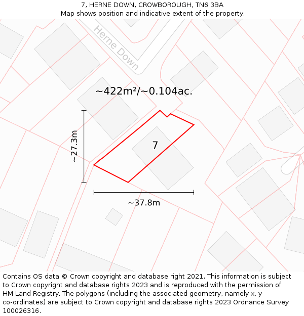 7, HERNE DOWN, CROWBOROUGH, TN6 3BA: Plot and title map